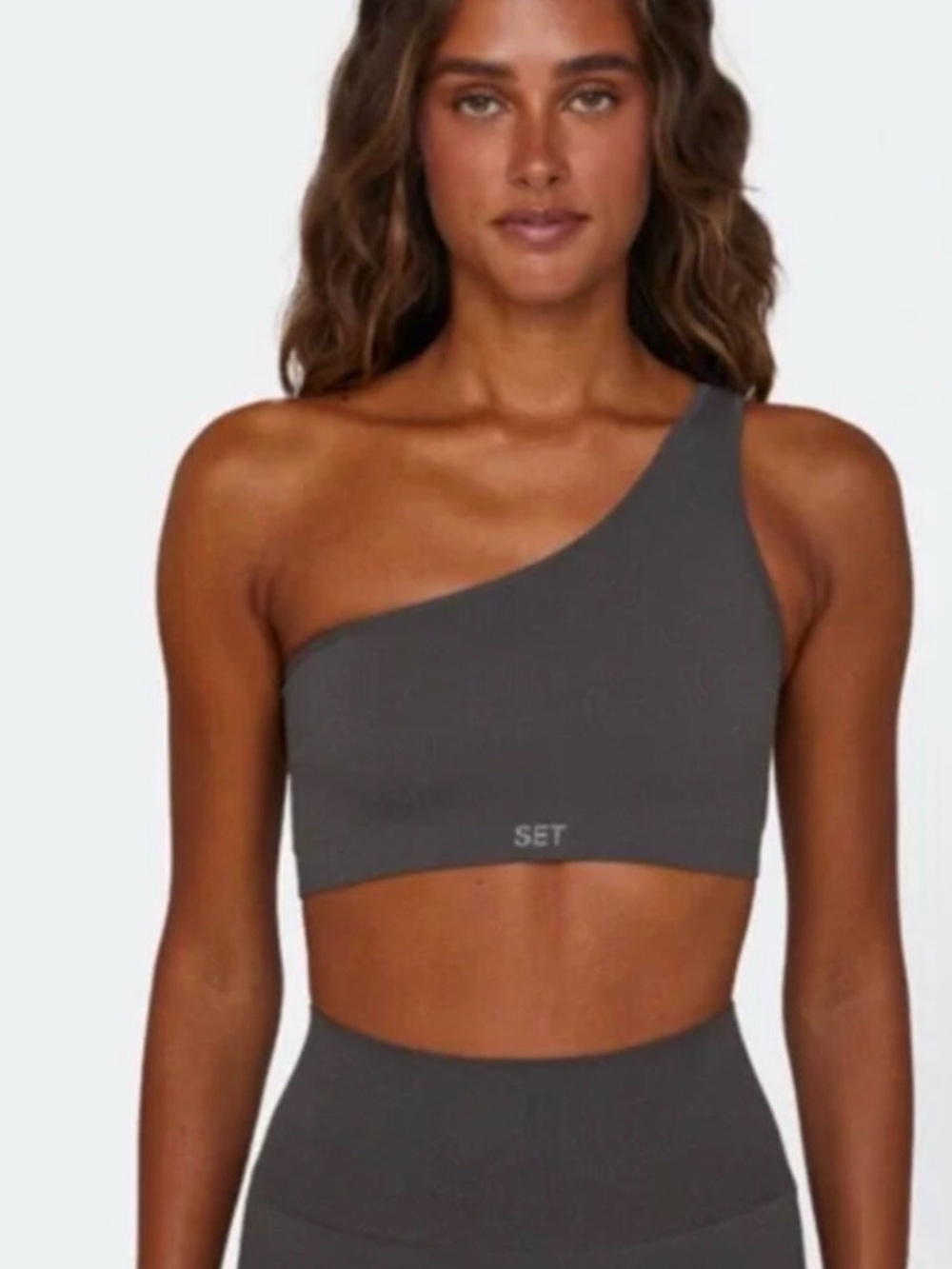 SET Active Asymmetrical One-Shoulder Top with Seamless Legging Set in Slate
